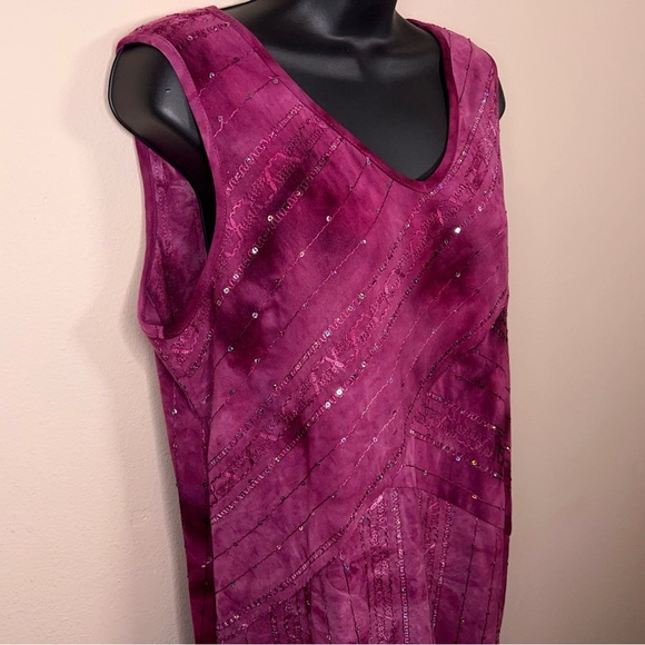 Large Fuchsia Pink Sequin Sleeveless Top Dressbarn Vneck Y2K Style Stretch - Picture 8 of 13
